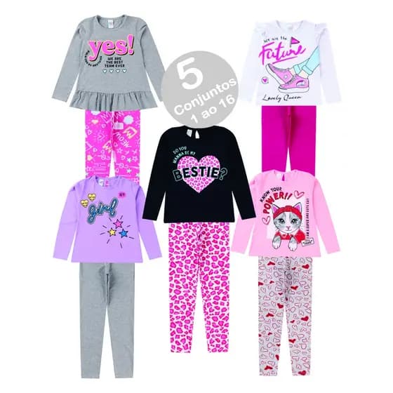 Kit 5 Conjunto Infantil e Juvenil Menina Meia Estação 1 ao 16