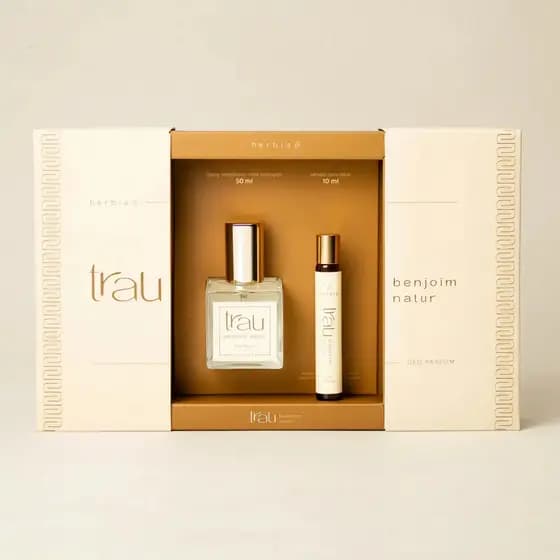 Kit Perfume Orgânico Trau Benjoim Natur Vegano 50ml + 10ml Herbia