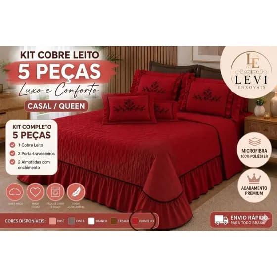 Colcha Cobre Leito Jogo de cama Queen Elegante 5 Peças com Almofadas Decorativas Bordado