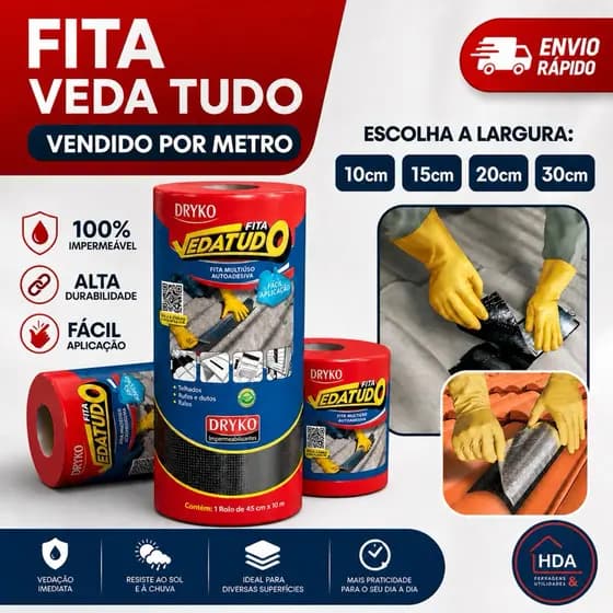 Fita Manta asfaltica de Aluminio Vedação Vazamentos 10cm 15cm ou 20cm Veda Tudo Laje Telhado Telhas