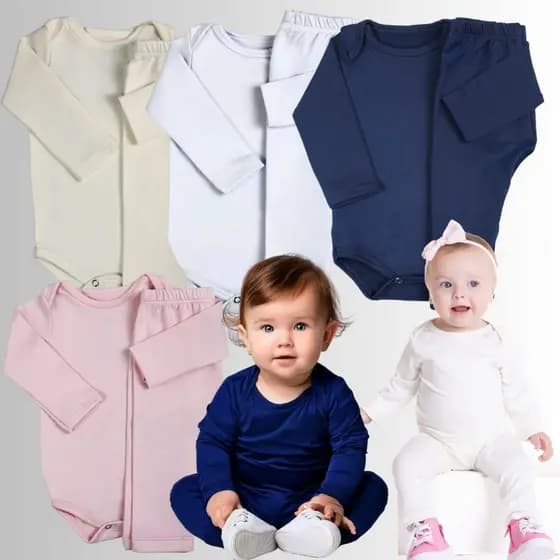 Conjunto Body e Mijão Térmico Comfort Peluciado Bebê Quentinho Inverno Unissex Proteção UV