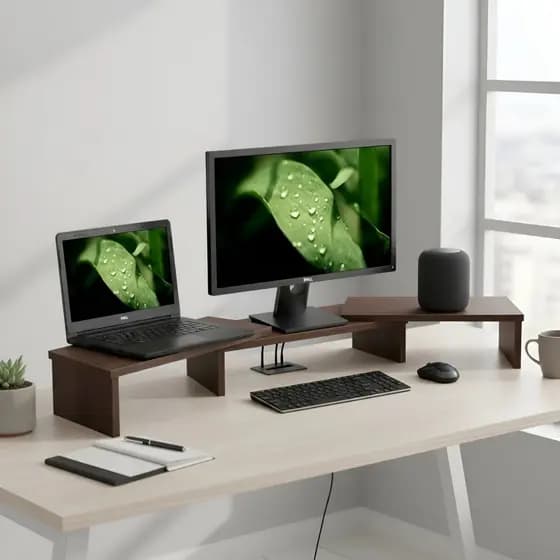 Suporte de Mesa Base Elevada Ajustável 3 Monitores Gamer Notebook Madeira Madeira Versati