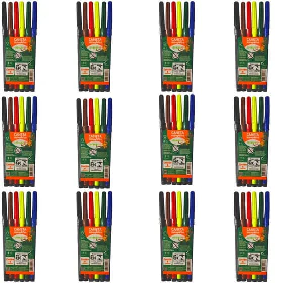Kit Com 12 Estojos De Canetinha Hidrográfica 6 Cores LeoeLeo