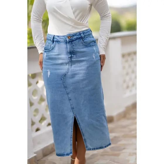 Saia Jeans Moda Evangélica Feminina De Luxo Alto Padrão Cintura Alta REF: 1228
