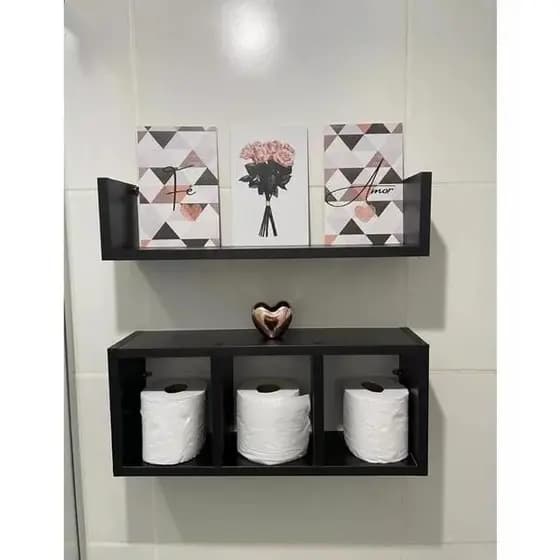 Nicho Prateleira 2 Peças Para Decoração Banheiro Preto