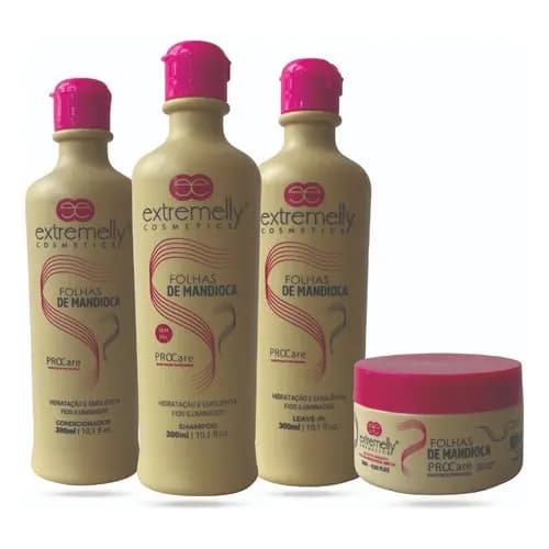 Kit Manutenção Mandioca Cabelo Shampoo Condicionador Leave In Máscara