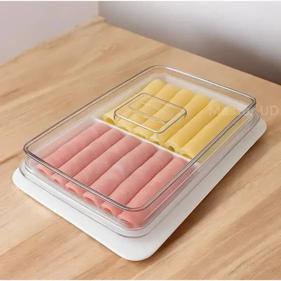 Pote Porta Frios Organizador Geladeira Duplo Presunto Queijo - Branco - PORTA QUEIJO - PORTA PRESUNTO - PORTA FRIOS