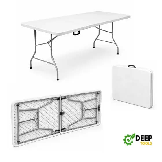 Mesa Dobrável Portátil 1,80m Vira Maleta com Alça Camping Praia Festas Jardim Eventos Deep Tools