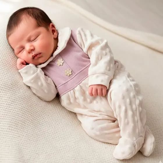 Macacão Bebê Menina Longo Inverno Quentinho Mia Lara Rosê/Verde Plush Algodão Macio