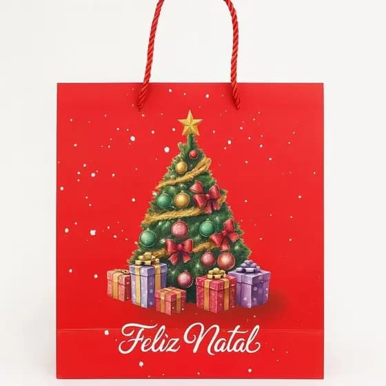 Sacola Para Presente Árvore De Natal Papai Noel 3D