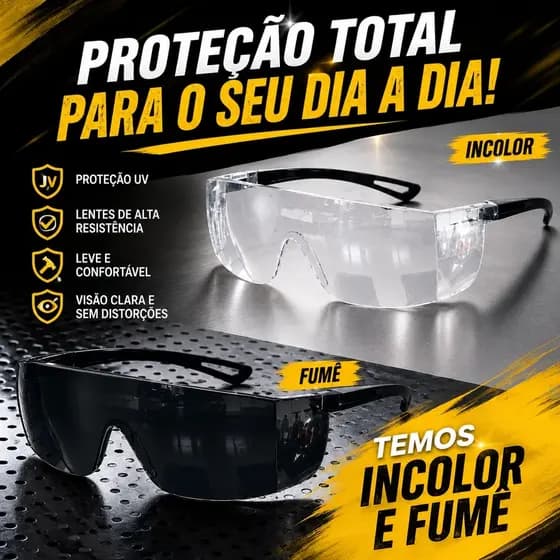 Óculos de Segurança Incolor/Fumê CA 40.091 Proteção UV Alta Resistência EPI