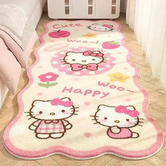 Tapete De Cabeceira De Lã De Cordeiro Falsa Rosa Hello Kitty-Corredor De Pelúcia Extra Grosso Para Quarto , Decoração De