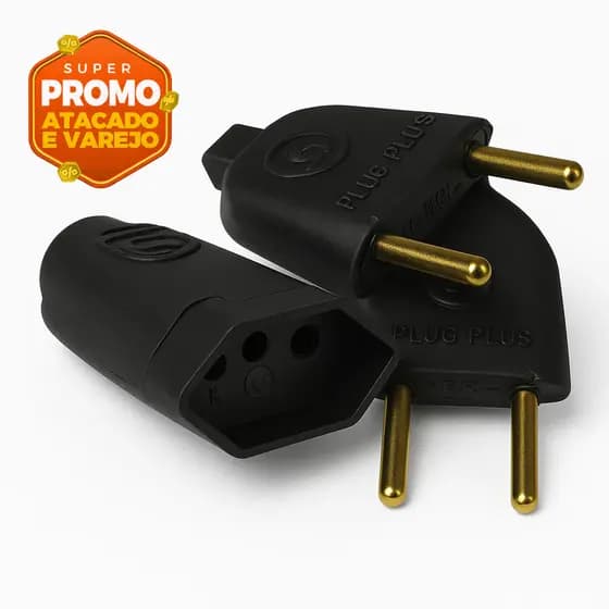 Plugue Pino Macho E Fêmea Preto 2P 10 a 250 V 25/30/50/100 Unidades