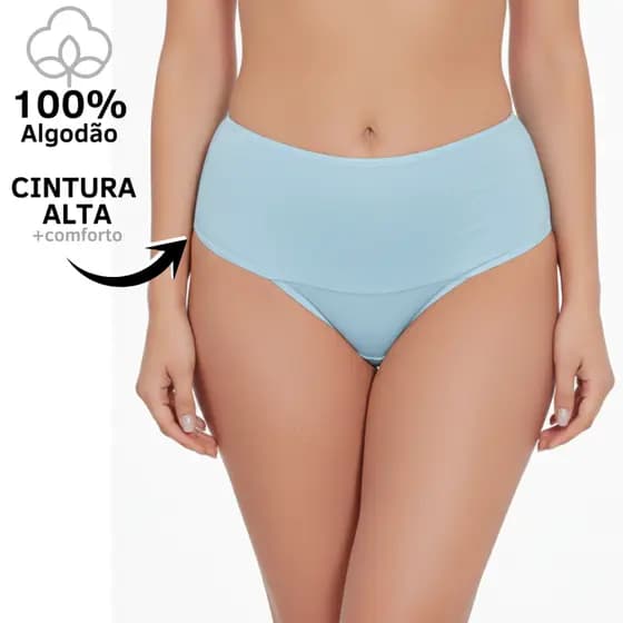Kit 3 Calcinhas Femininas Alta Larga Conforto no Algodão de Verdade