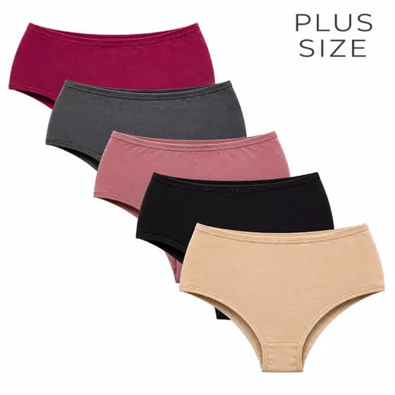 Kit 3 Calcinha Plus Size Algodão Cintura Alta Tangão Conforto Cós Largo Atacado