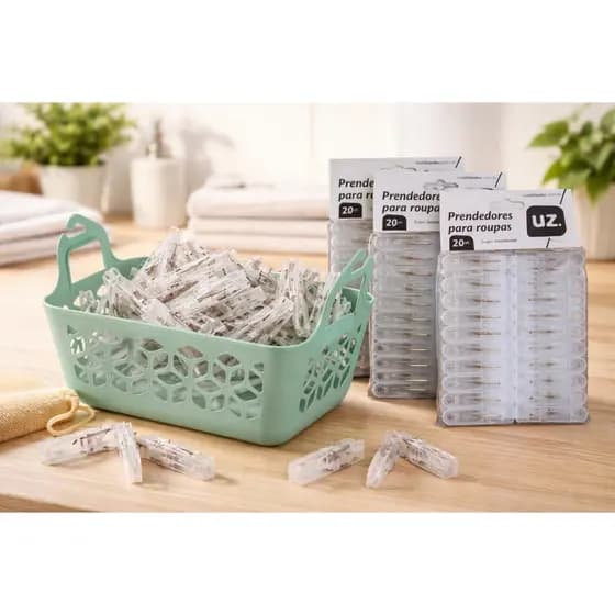 Kit Cesto Para Prendedores Grampos de Roupa e 60 Grampos Roupa ou Cesto ou Prendedores UZ
