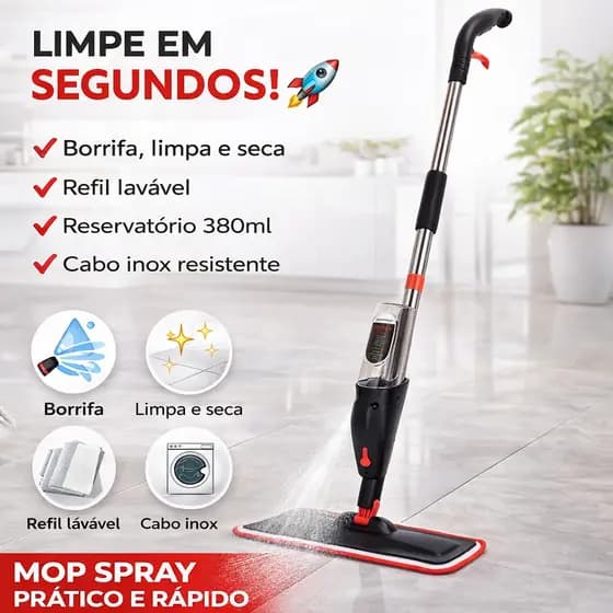 Mop Spray Com Reservatório 380 ml Rodo Inteligente Limpeza Microfibra Esfregão Mágico Powermaid
