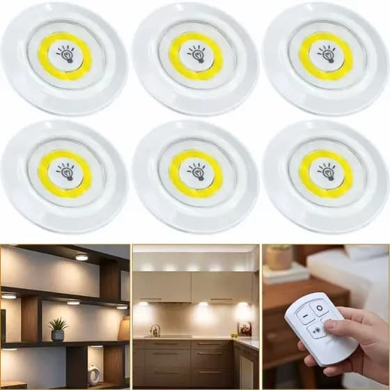 Kit 6 Lâmpada Led Luminária Spot Luz Sem Fio + Controle Remoto Decoração Iluminação