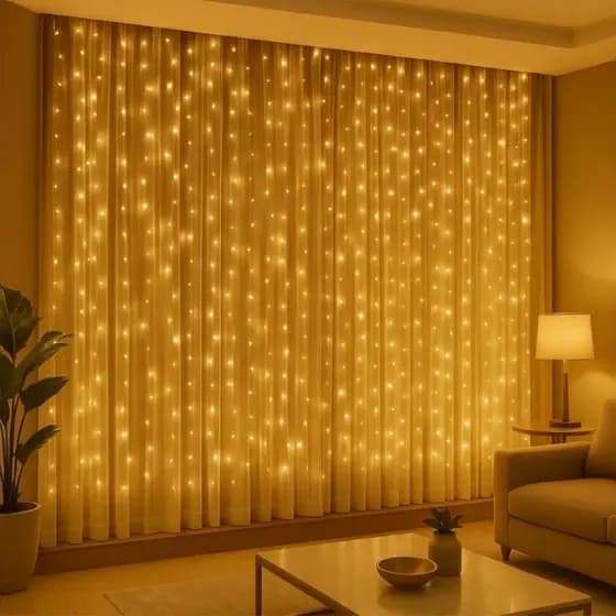 Cascata 300 Leds 3X3 Metros Luz Quente/Fria Decorativa Pisca Pisca Natal Cortina 8 Funções