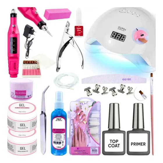 Kit Unhas Gel Completo Profissional Com Cabine LED UV + Lixadeira Elétrica
