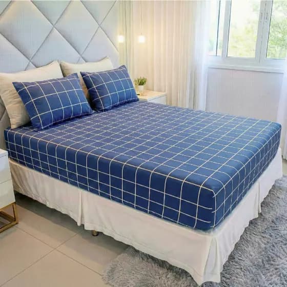 Jogo de Cama Casal 100% Algodão 3 Peças Estampado Lençol Casal com Elástico Malha Premium Cozzilar
