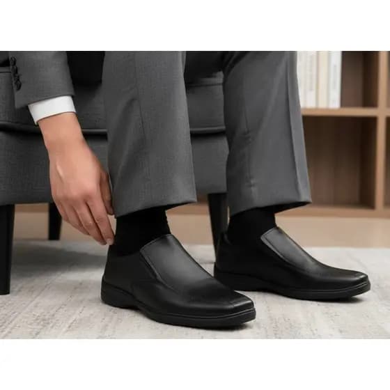 Sapato Social Masculino Antistress Confortável Leve Dia a Dia Sapato Social Preto Calce Fácil Sem Cadarço Ortopédico