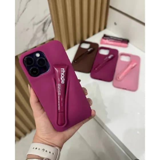 Capa Capinha Silicone Estilo Rhode com Gloss incluso Capa com Batom Hali para Iphone