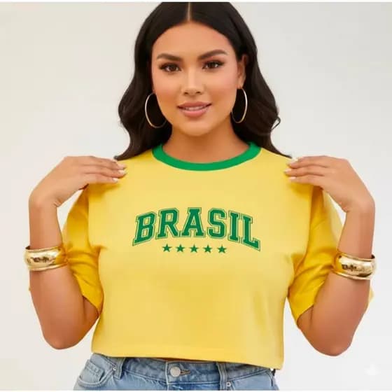 Blusa Cropped Feminina Brasil Larguinho Oversized T-Shirt Básica Algodão Blusinha de academia