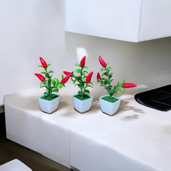 Arranjo Pimenta Baby + Vasinho de Musgo Quadrado Arranjinho Decorativo Para Casa