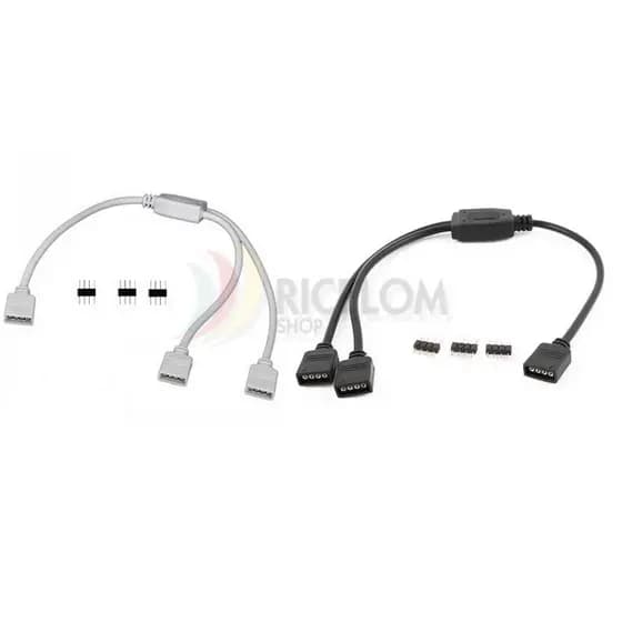 Cabo Splitter Luz RGB 4 Pinos 30cm - 1T2 + Conector P4 Branco Preto Sem Solda