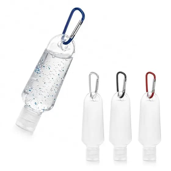 Frascos Plástico 50ml com Mosquetão - Viagem, Creme, Shampoo, Condicionador, Álcool Gel