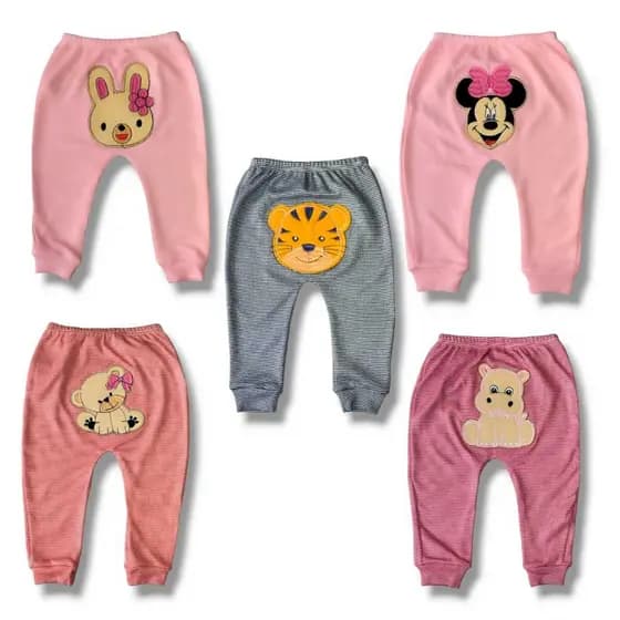 KIT 5 PEÇAS - CALÇA COM APLICAÇÃO 3D BORDADO SAFARI ENXOVAL BEBÊ ALGODÃO