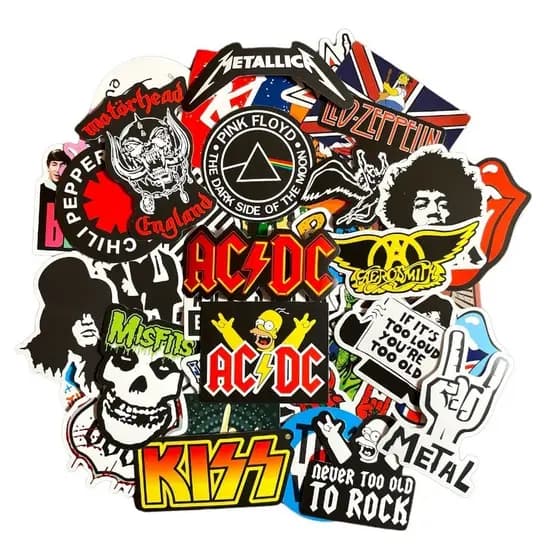 50 Stickers Rock AC/DC Misfits Floyd Led Metallica Motorhead Decoração