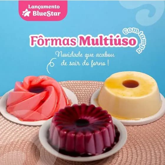 10 mini formas de pudim com tampa (Formas multiuso 150ml ) BlueStar.