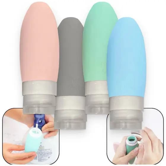 Kit Viagem 4/8 Frascos Silicone Pote 90ml Porta Creme Shampoo Perfume Loção Corporal Sabonete Líquido