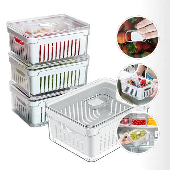 Kit 4 Organizadores 2,2 Litros Geladeira Acrílico para Legumes Vegetais Frutas Verduras Cozinha OU
