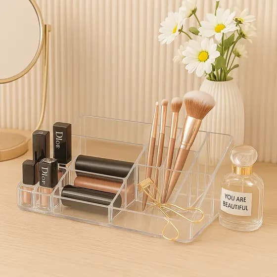 Organizador de Maquiagem Cosméticos Esmalte Acessórios Porta Pincel Em Acrílico Com 13 Divisórias
