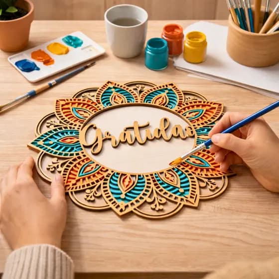 Mandala Gratidão Em MDF Cru 30cm Decoração Moderna para Parede e Estante M203