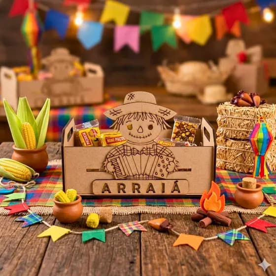 Kit 6 Caixinhas MDF Festa Junina Arraiá Espantalho Sanfona Lembrancinha M41