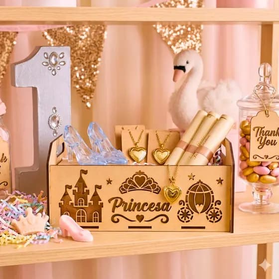 Jogo 3 Caixas MDF Princesa Castelo Vazado Decoração Festa Infantil Quarto Menina M45