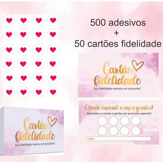 Kit Cartão fidelidade + Adesivos 1x1 ( 50 cartões e 500 adesivos) Pronta entrega