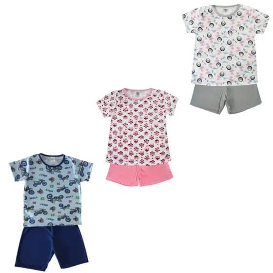 kit 3 Conjuntos de Pijama Juvenil Menino Masculino e menina feminino Verão tamanho 4 ao 16