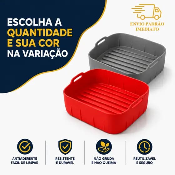 Forma Silicone Airfryer 2,5L a 3,5L Antiaderente Reutilizável Alta Durabilidade Cesto Firme