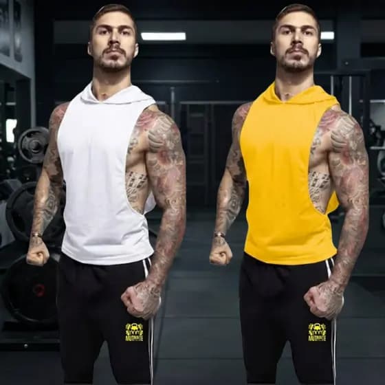 Kit 2 Camisetas Blusa Regata cavada capuz masculina academia Mutante Fintess