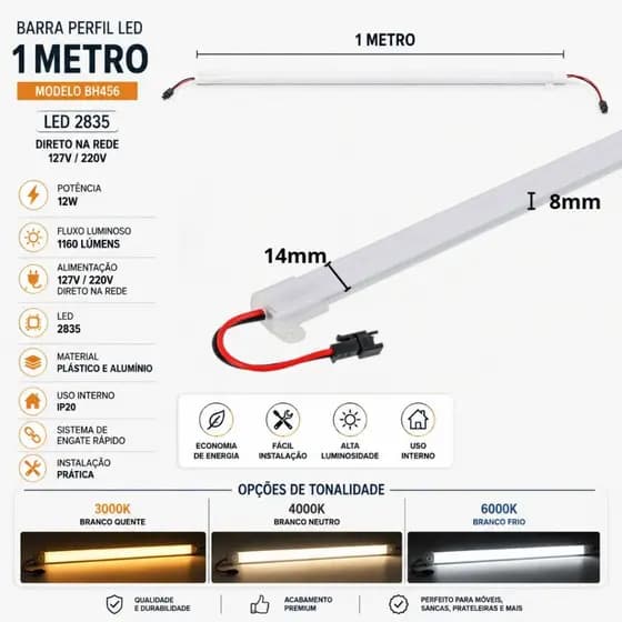 Barra Rígida Led 1 Metro Fita 2835 Direto Na Rede decoração