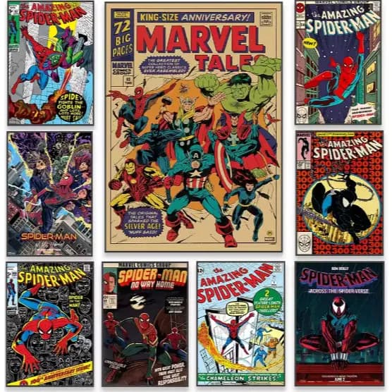 Kit 10 Quadros Super Heróis Homem de Ferro I Spider Man I Decorativo I Quarto Sala Escritório