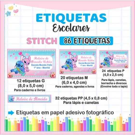 Etiquetas Escolares Volta as aulas| Adesivos Personalizados para Material Escolar | Kit de Etiquetas Personalizadas