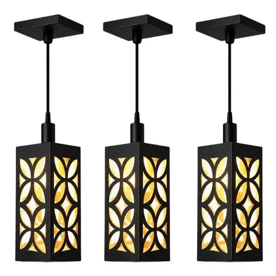 Kit 3 Luminarias Pendente Petala Teto Lustre Moderna Decorativo Luxo Cozinha Sala Mdf Preta Elegante Minimalista