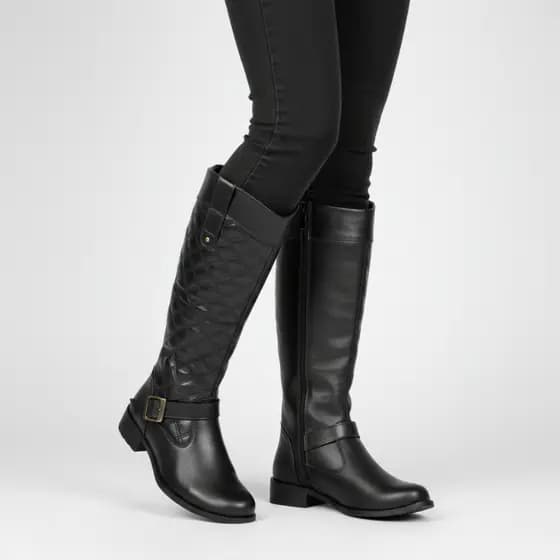 Bota Feminina Montaria Cano Longo Outono Inverno Zíper Lateral Conforto Promoção Macia Bordada