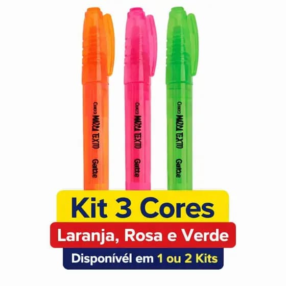 Kit 3 Marca Texto Laranja Rosa Verde Escolar